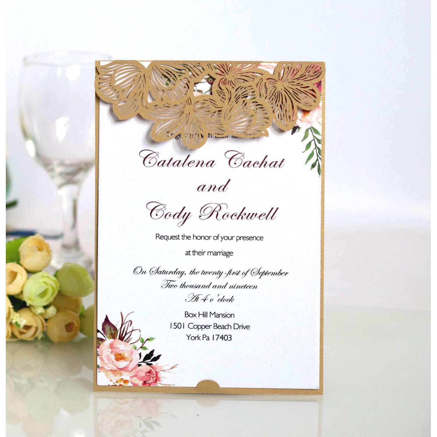 Rose Invitation Card Laser Cut Wedding Invitation Card